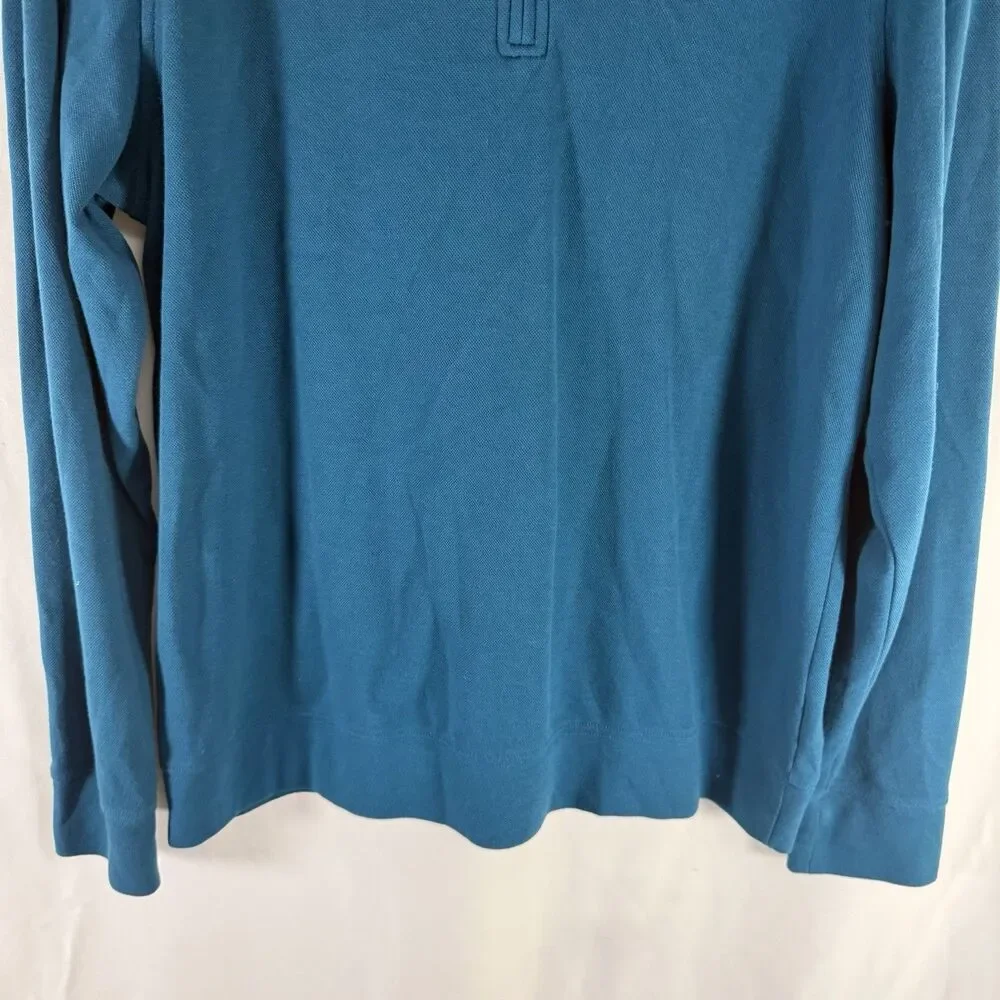 LL Bean Sweater Men's Large Teal 1/4 Zip Turtleneck Traditional Fit Cotton Blend